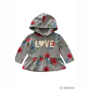 𝅺carter’s gray floral print hooded ruched hem long sleeves pullover girl 18 M